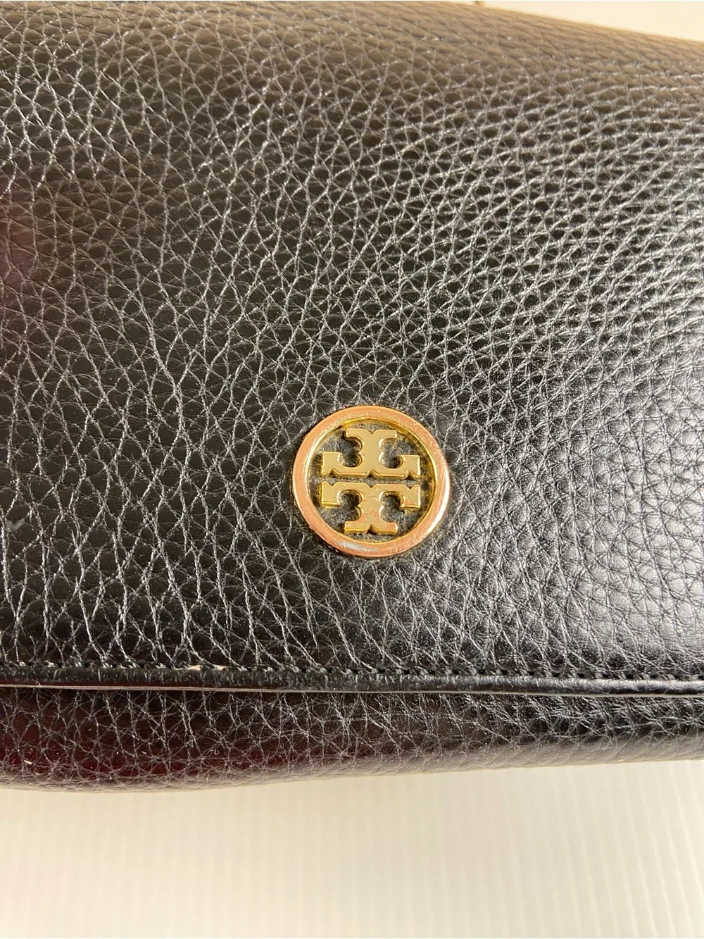 Tory Burch Black Pebbled Leather Wallet On Chain Crossbody WOC
